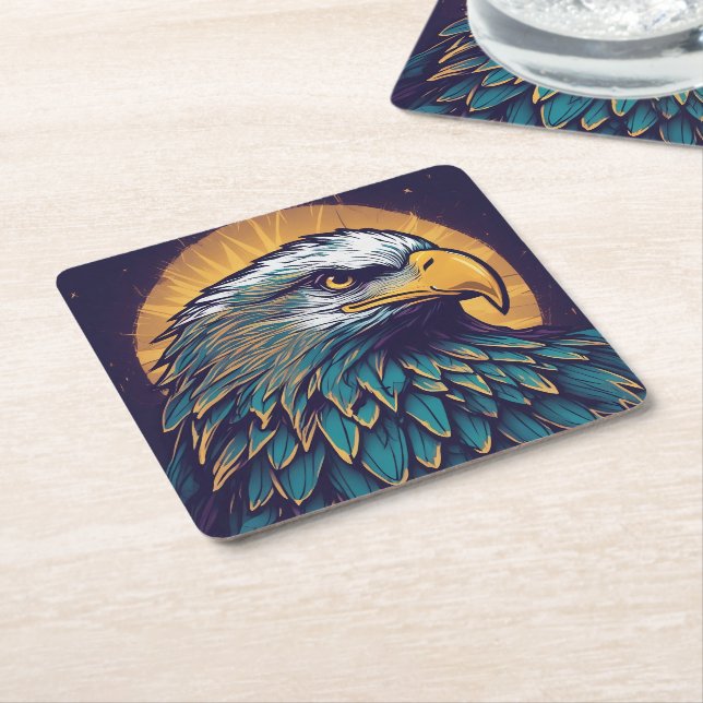 Majestic Bald Eagle Square Paper Coaster (Angled)