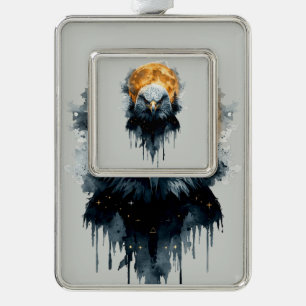 Majestic Bald Eagle Watercolor Moon Wildlife Art Silver Plated Framed Ornament