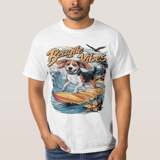 Majestic Beagle Conquers the Wave Surfing T-Shirt (Front)