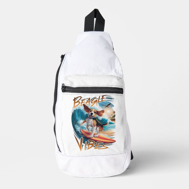 Majestic Beagle Dog Surfing the Giant Waves Sling Bag (Front)