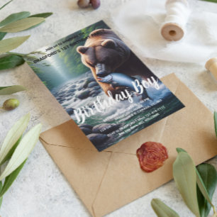 Majestic Bear Catch Birthday Invite Postcard