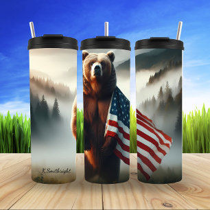 Majestic Bear Patriotism Forest Design Thermal Tumbler