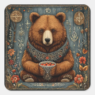 Majestic bear square sticker