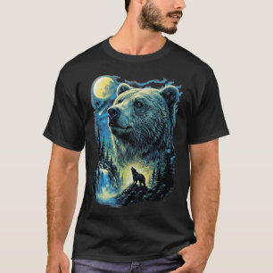 Majestic Bear Under Moonlight Wildlife Art T-Shirt