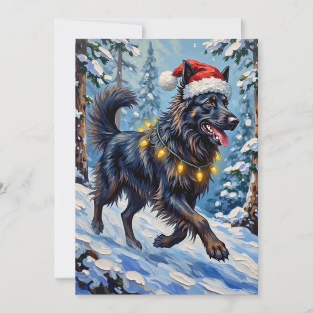 Majestic Belgian Shepherd Snow Forest Christmas Holiday Card (Front)