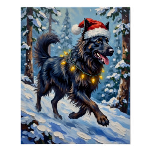 Majestic Belgian Shepherd Snow Forest Christmas Poster
