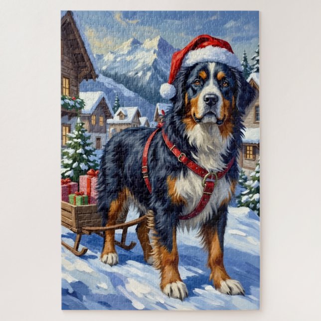 Majestic Bernese Mountain Dog Alpine Christmas Jigsaw Puzzle (Vertical)