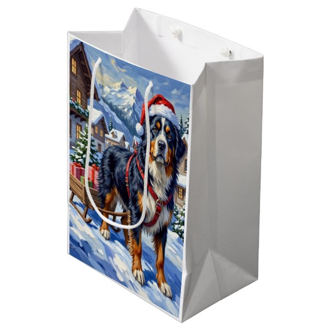 Majestic Bernese Mountain Dog Alpine Christmas Medium Gift Bag (Front Angled)