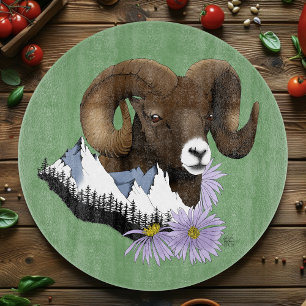 Majestic Bighorn Brown Sheep Ram Green Mountains Cutting Board