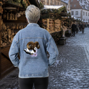 Majestic Bighorn Brown Sheep Ram Green Mountains Denim Jacket