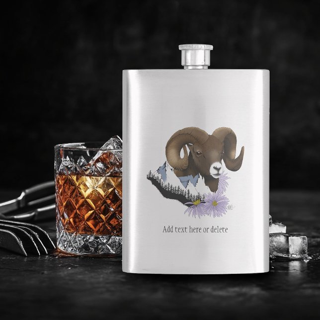 Majestic Bighorn Brown Sheep Ram Green Mountains  Hip Flask (Creator Uploaded)