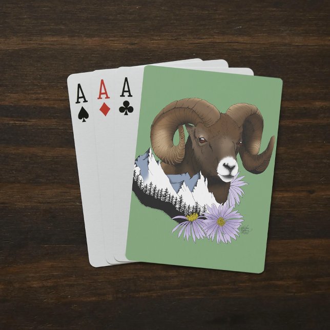 Majestic Bighorn Brown Sheep Ram Green Mountains Playing Cards (Creator Uploaded)