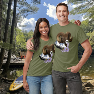 Majestic Bighorn Brown Sheep Ram Green Mountains T-Shirt