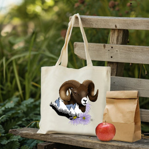 Majestic Bighorn Brown Sheep Ram Green Mountains  Tote Bag