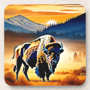 Majestic Bison Sunset Coaster