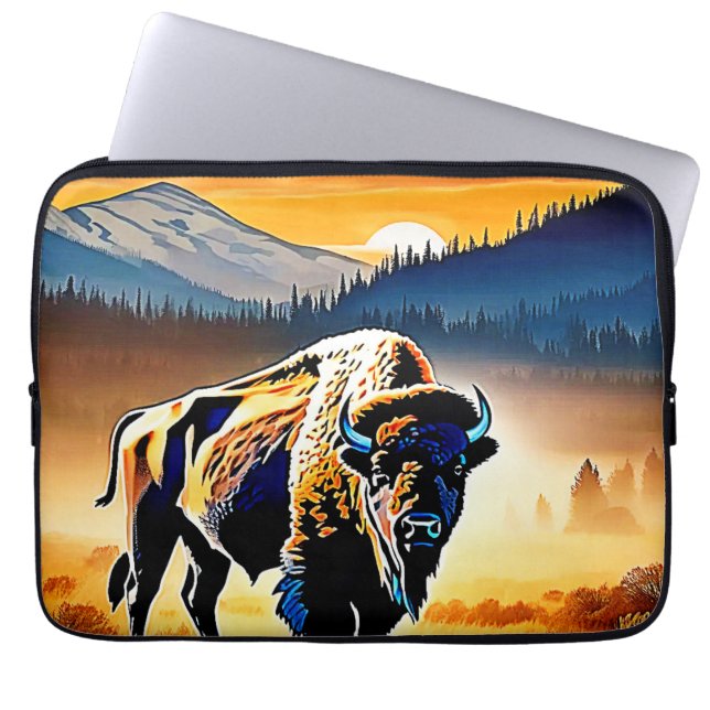 Majestic Bison Sunset Laptop Sleeve (Front)