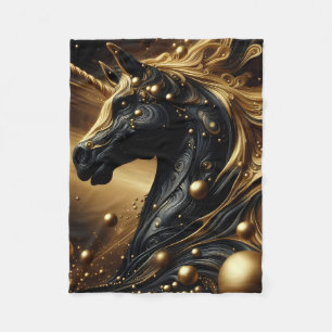 Majestic Black and Gold Unicorn Design Fleece Blanket