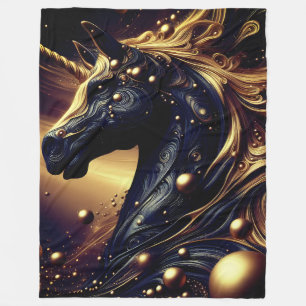 Majestic Black and Gold Unicorn Design Fleece Blanket