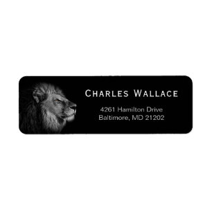 Majestic Black and White Lion Return Address Label