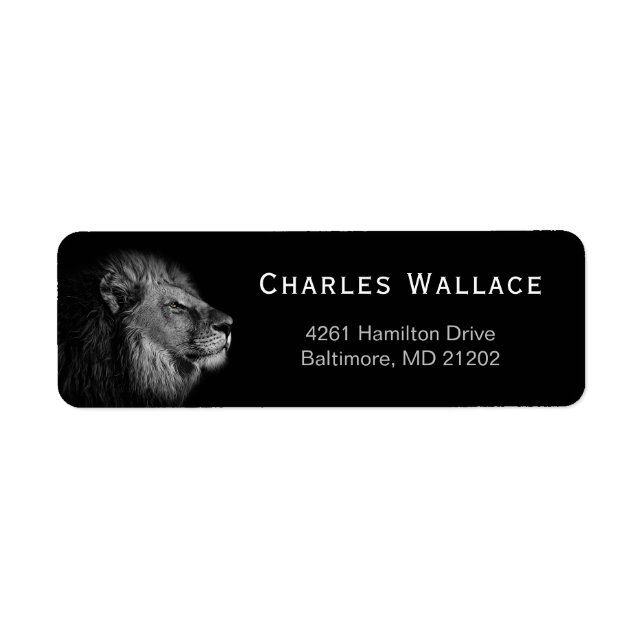 Majestic Black and White Lion Return Address Label (Front)