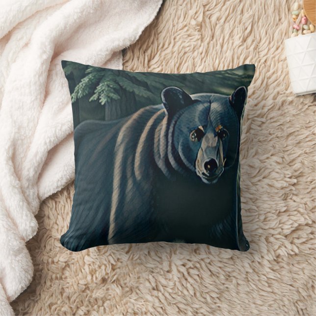 Majestic Black Bear Of The North Woods Cushion (Blanket)