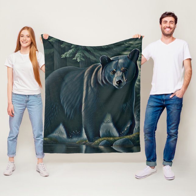 Majestic Black Bear Of The North Woods Fleece Blanket (In Situ)