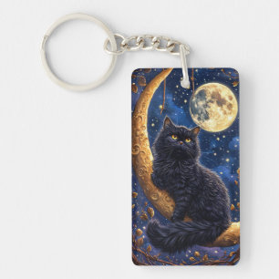 Majestic Black Cat Resting Key Ring