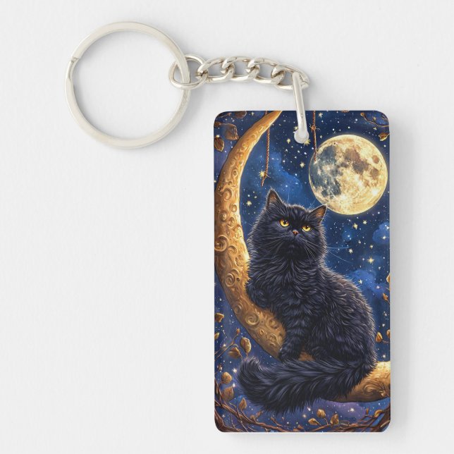 Majestic Black Cat Resting Key Ring (Front)
