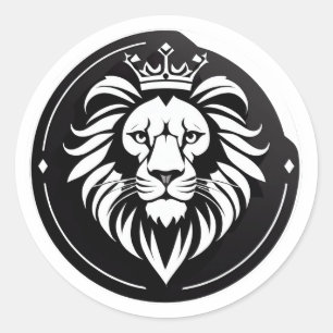Majestic Black Circle Lion Crest Logo With Crown Classic Round Sticker
