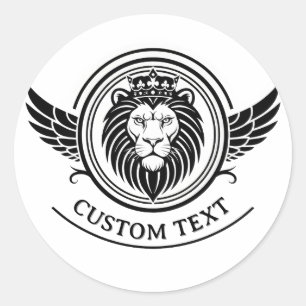 Majestic Black Circle Lion Crest Logo With Crown Classic Round Sticker