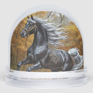 Majestic Black Horse in an Autumn Forest Snowglobe