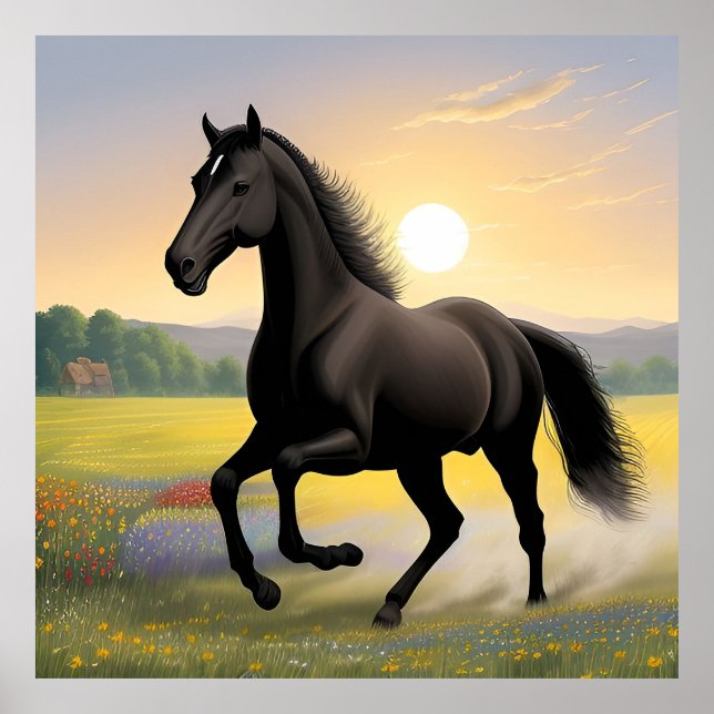 Majestic Black Horse Running Poster (Front)