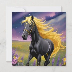 Majestic Black Horse with Flowing Golden Mane