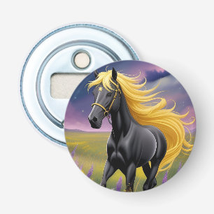 Majestic Black Horse with Flowing Golden Mane Bottle Opener