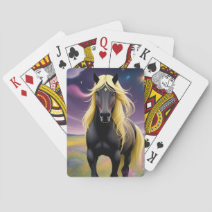 Majestic Black Horse with Flowing Golden Mane Playing Cards