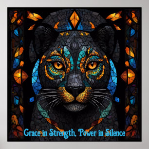 Majestic Black Panther Stained Glass Mosaic Art Poster