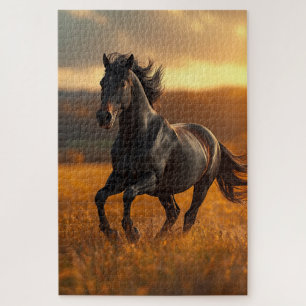 Majestic Black Stallion Autumn Landscape Jigsaw Pu Puzzle