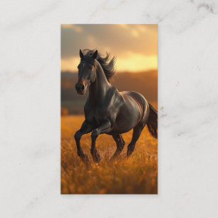 Majestic Black Stallion Horse Autumn Sunset Landsc Business Card