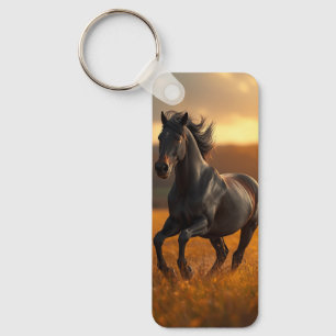 Majestic Black Stallion Horse Autumn Sunset Landsc Key Ring