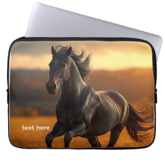 Majestic Black Stallion Horse Autumn Sunset Landsc Laptop Sleeve
