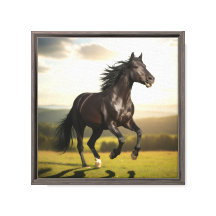 Majestic Black Stallion Running at Sunset – Wall