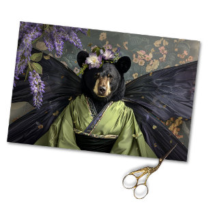 Majestic Black Vintage Floral Bear Decoupage Tissue Paper