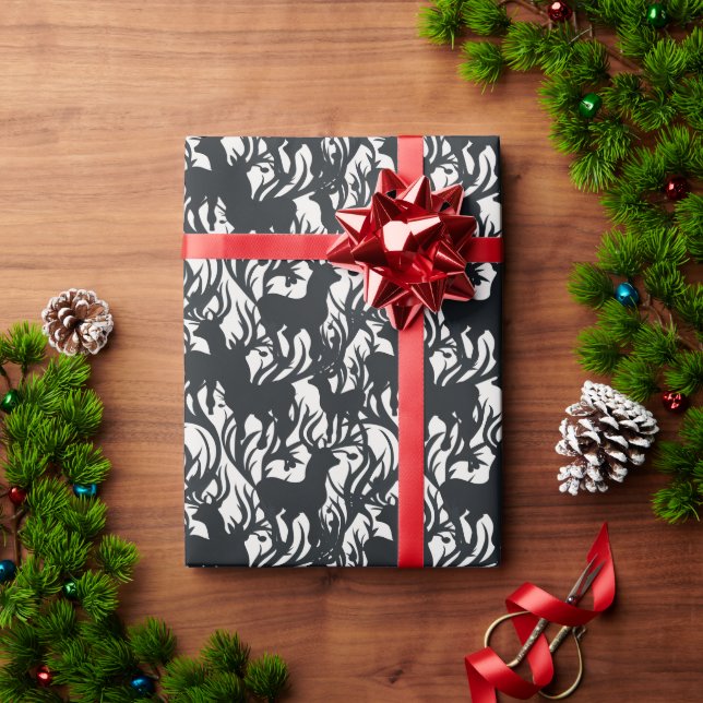 Majestic Black & White Reindeer Illustration Wrapping Paper (Holiday Gift)