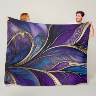 Majestic Bloom - Deep Purple and Blue Abstract Fleece Blanket