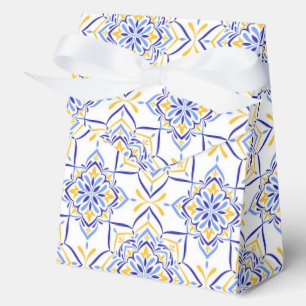 Majestic Bloom Elegant Blue and Gold Floral Mosai Favour Box