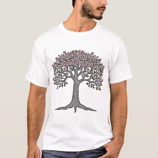 Majestic Blooming Tree Outline T-Shirt (Front)