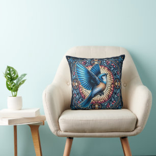 Majestic Blue Bird Soaring in Flight Cushion