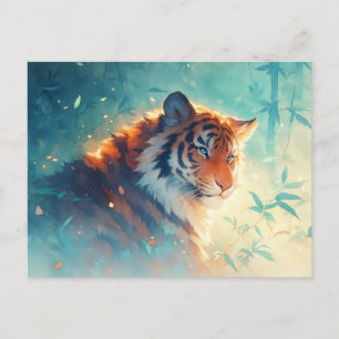 Majestic Blue Eyed Tiger in Sunbeams Postcard