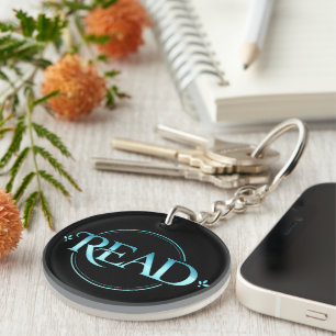 Majestic Blue Glass Typography "READ" Art Key Ring