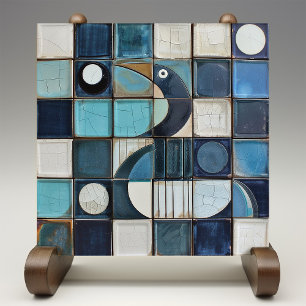 Majestic Blue Heron Mosaic Faux Relief Ceramic Tile